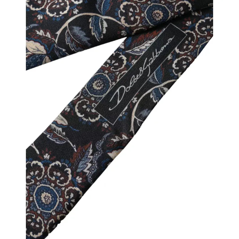 Dolce & Gabbana Black Floral Pattern Silk Adjustable Men Tie Dolce & Gabbana Dark Slate Gray