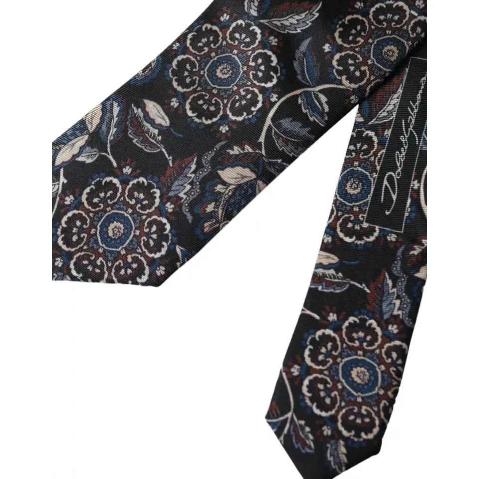 Dolce & Gabbana Black Floral Pattern Silk Adjustable Men Tie Dolce & Gabbana Dark Slate Gray