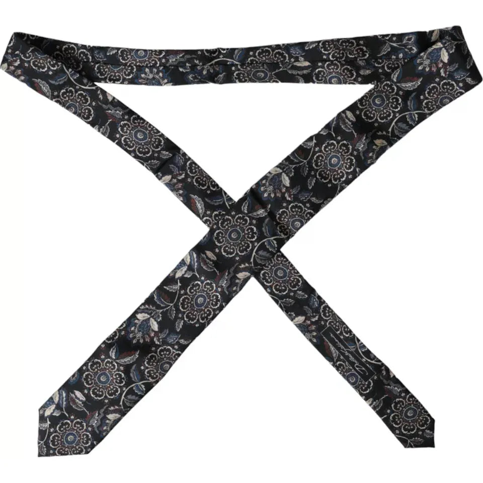 Dolce & Gabbana Black Floral Pattern Silk Adjustable Men Tie Dolce & Gabbana Dark Slate Gray