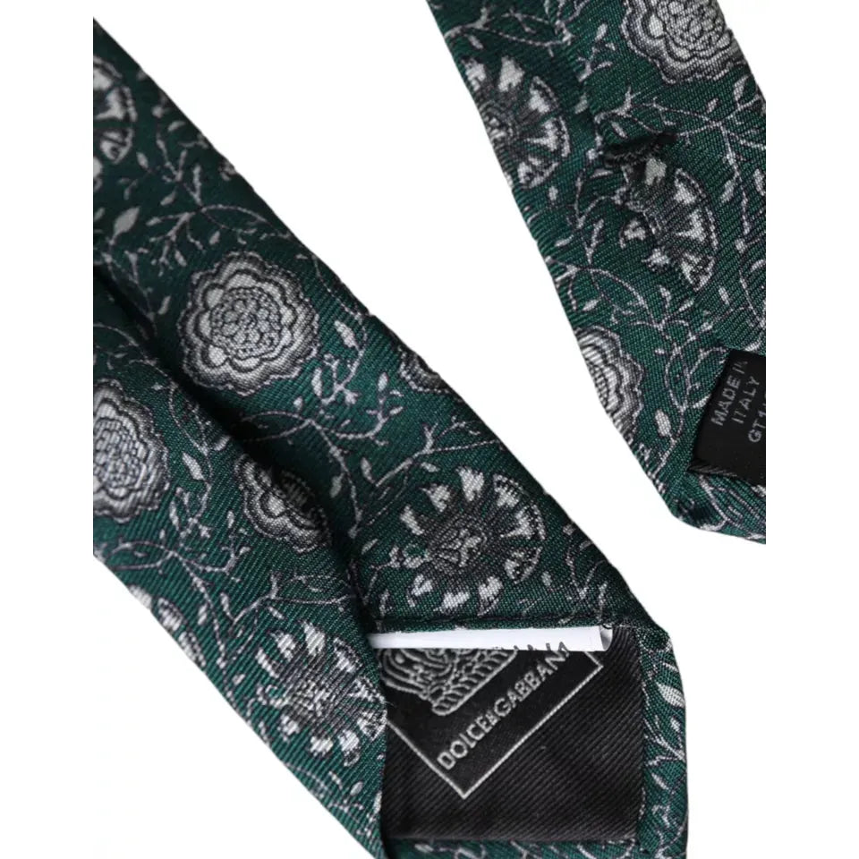 Dolce & Gabbana Green Floral Print Silk Adjustable Men Tie Dolce & Gabbana Dark Slate Gray