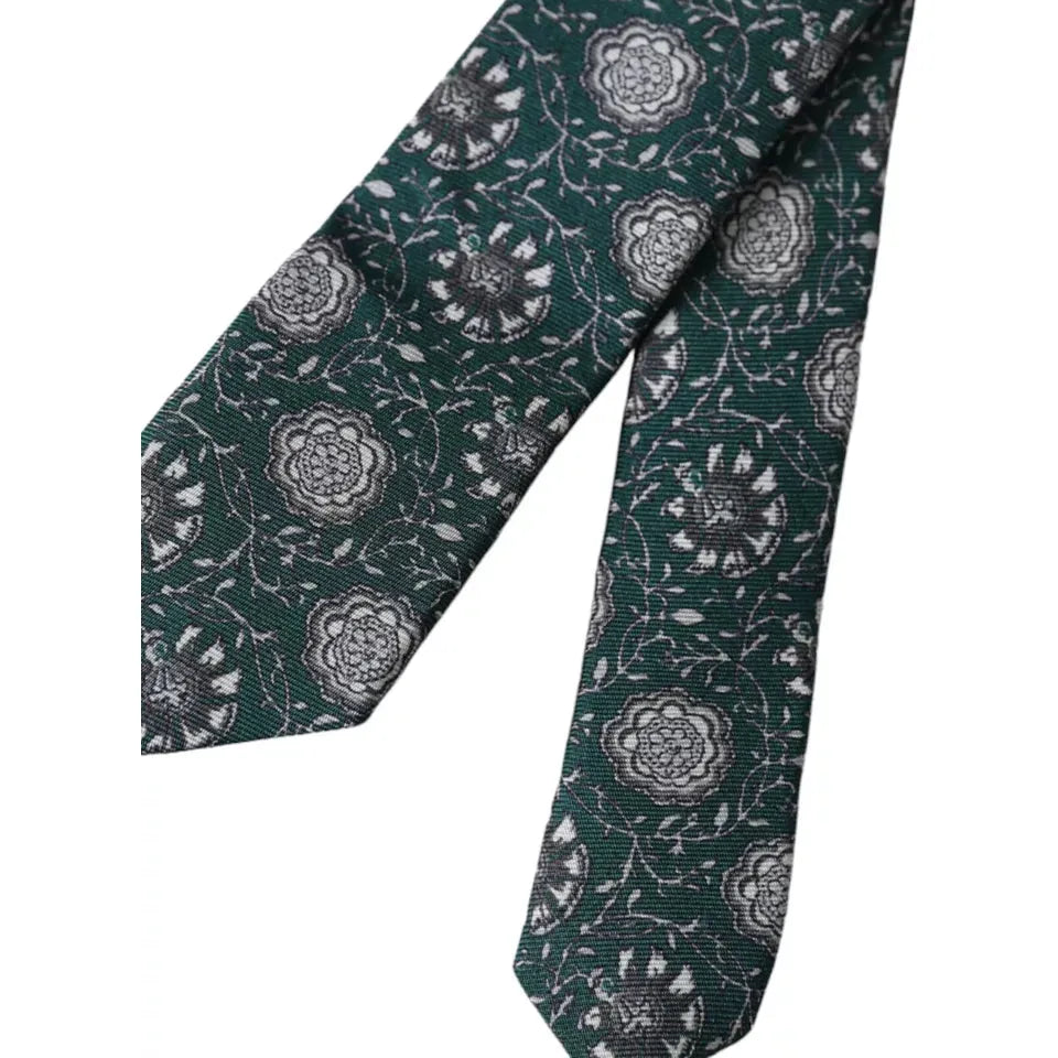 Dolce & Gabbana Green Floral Print Silk Adjustable Men Tie Dolce & Gabbana Dark Slate Gray