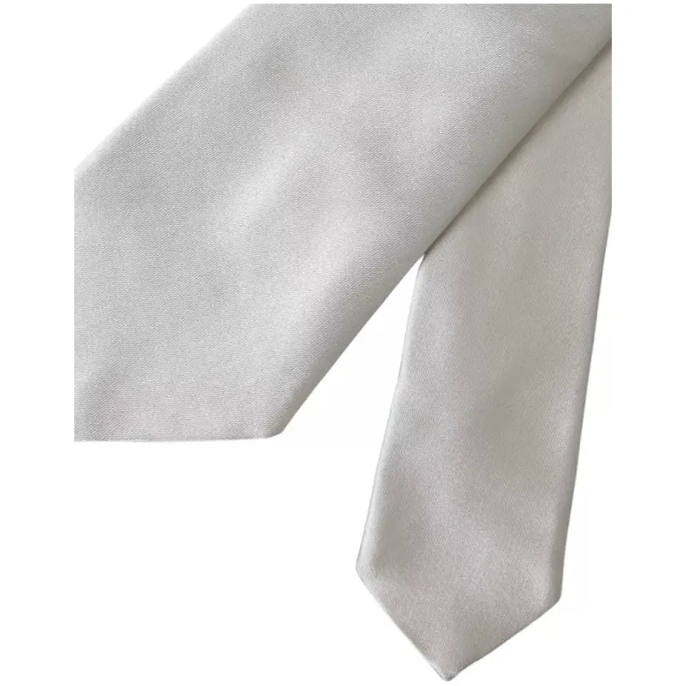 Dolce & Gabbana White Satin Silk Adjustable Men Tie Dolce & Gabbana Gray