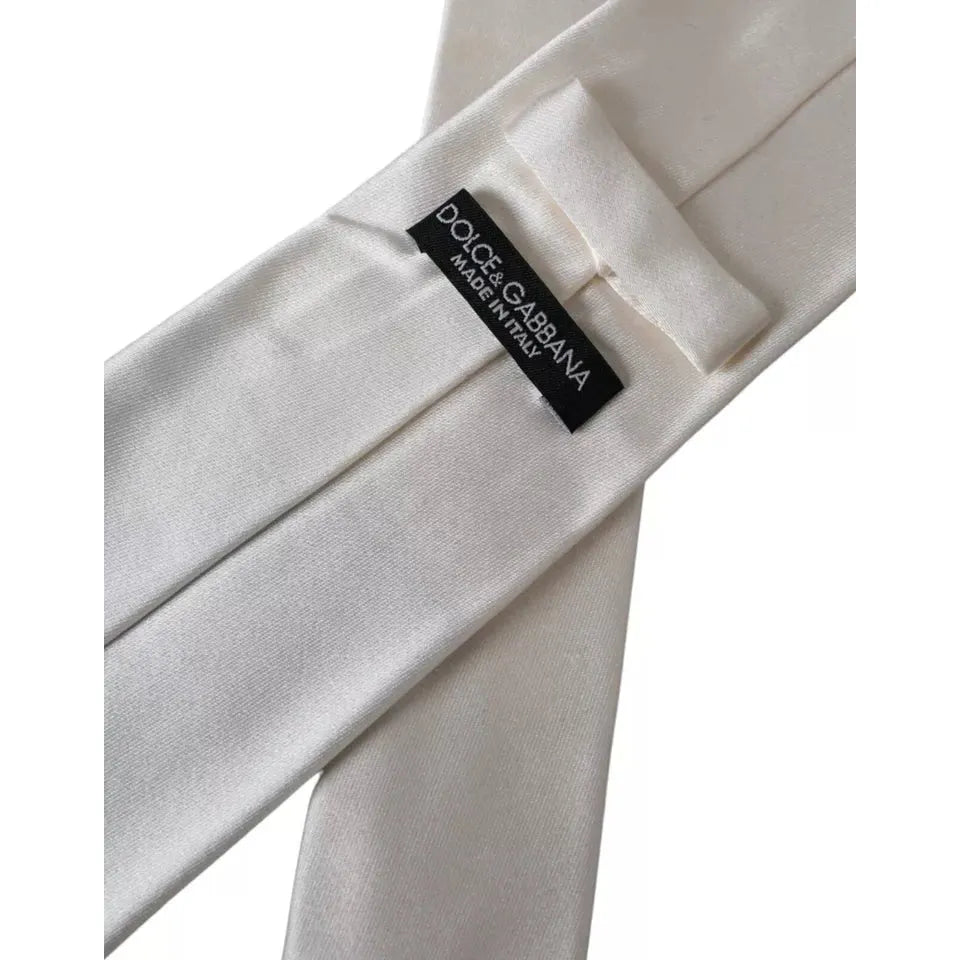 Dolce & Gabbana White Satin Silk Adjustable Men Tie Dolce & Gabbana Dark Gray