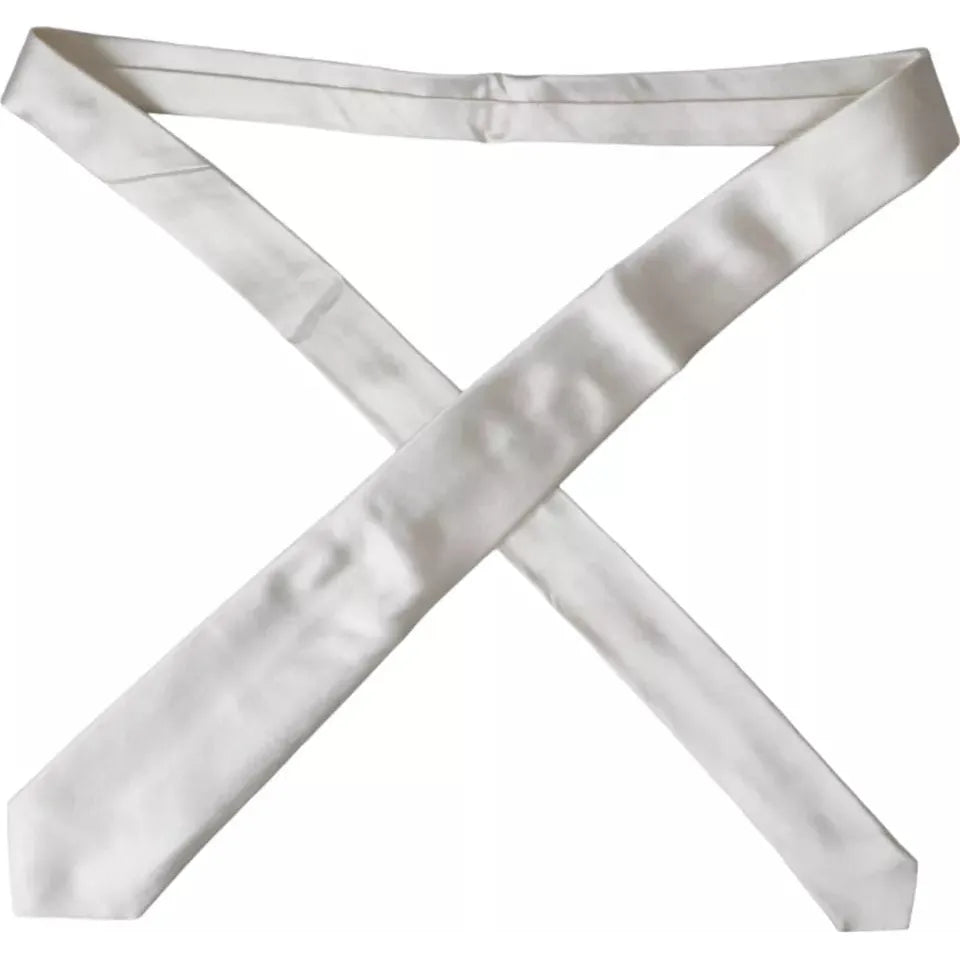 Dolce & Gabbana White Satin Silk Adjustable Men Tie Dolce & Gabbana Light Gray