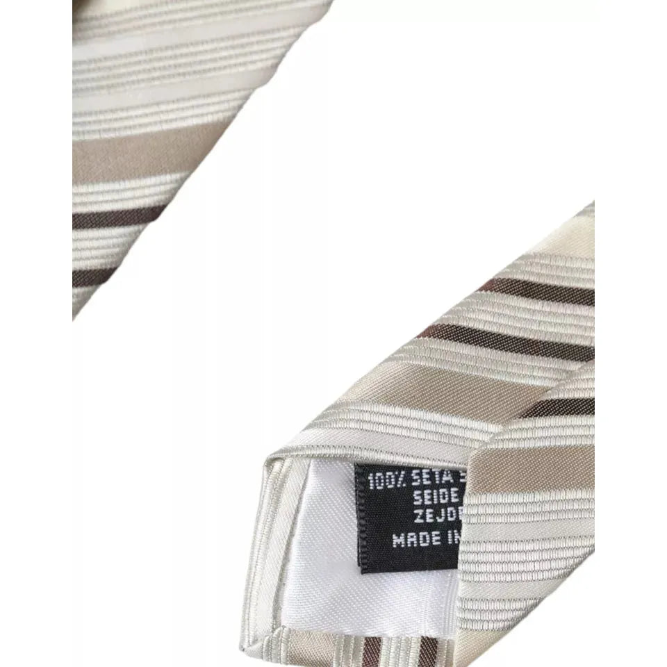 Dolce & Gabbana Beige Stripes Fantasy Silk Adjustable Men Tie Dolce & Gabbana Gray