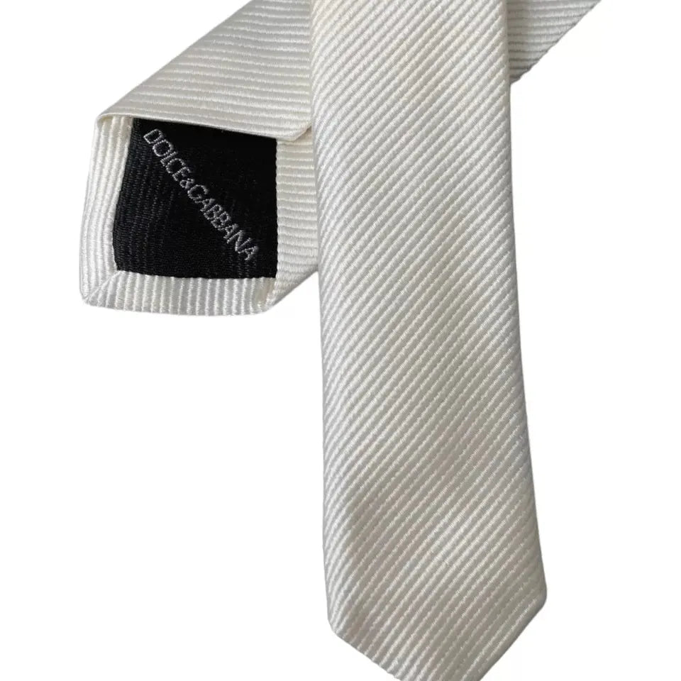 Dolce & Gabbana White Solid 100% Silk Adjustable Tie Dolce & Gabbana Gray