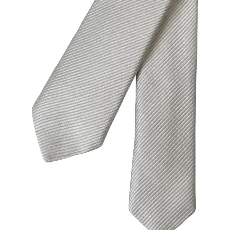 Dolce & Gabbana White Solid 100% Silk Adjustable Tie Dolce & Gabbana Dark Gray