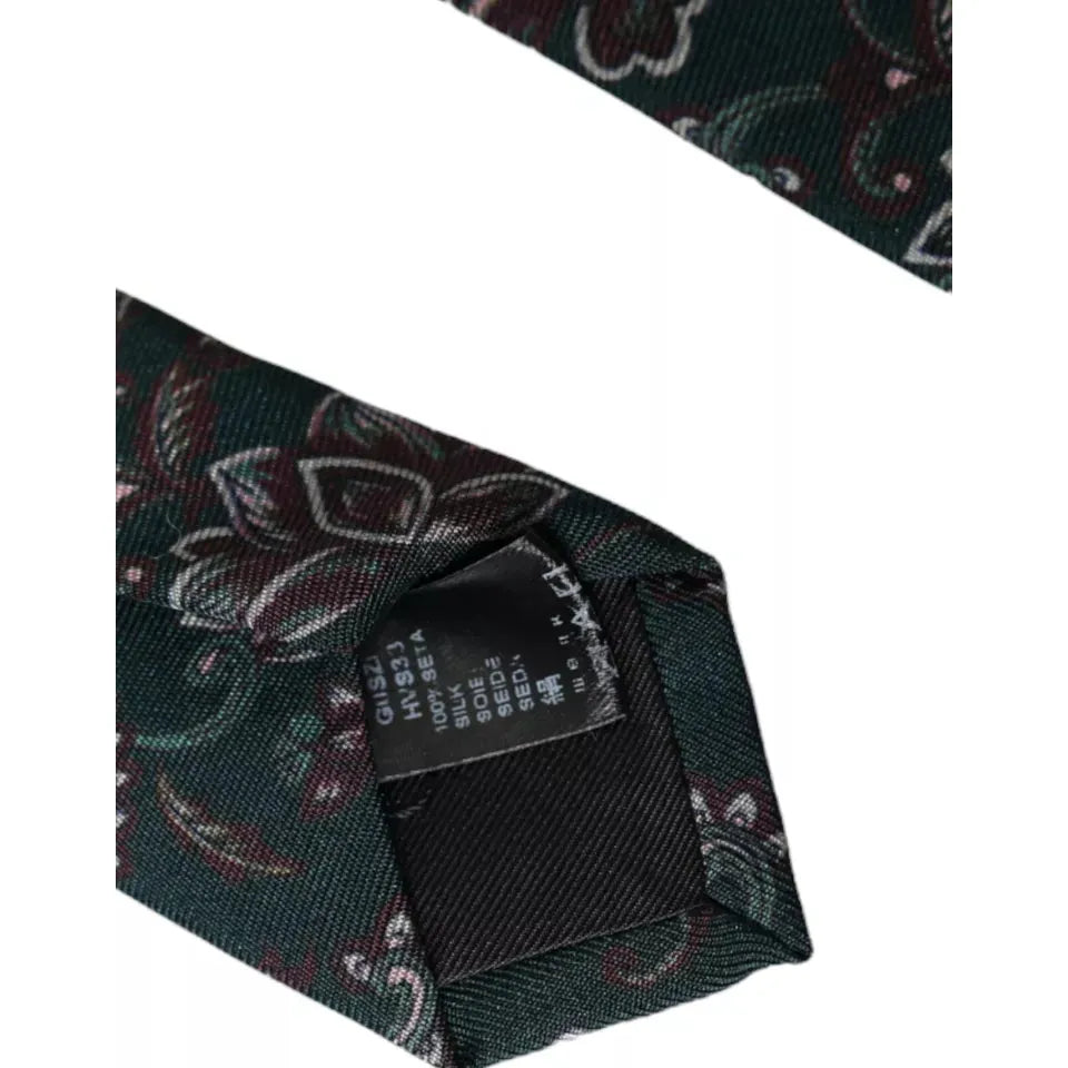 Dolce & Gabbana Green Floral Print Silk Adjustable Men Tie Dolce & Gabbana Dark Slate Gray