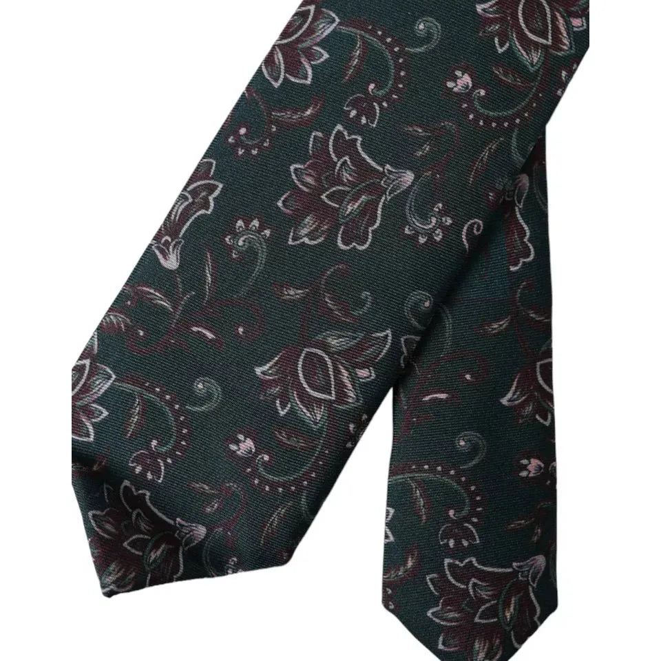 Dolce & Gabbana Green Floral Print Silk Adjustable Men Tie Dolce & Gabbana Dark Slate Gray