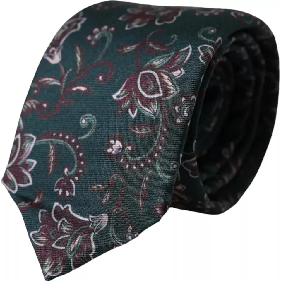 Dolce & Gabbana Green Floral Print Silk Adjustable Men Tie Dolce & Gabbana Dark Slate Gray