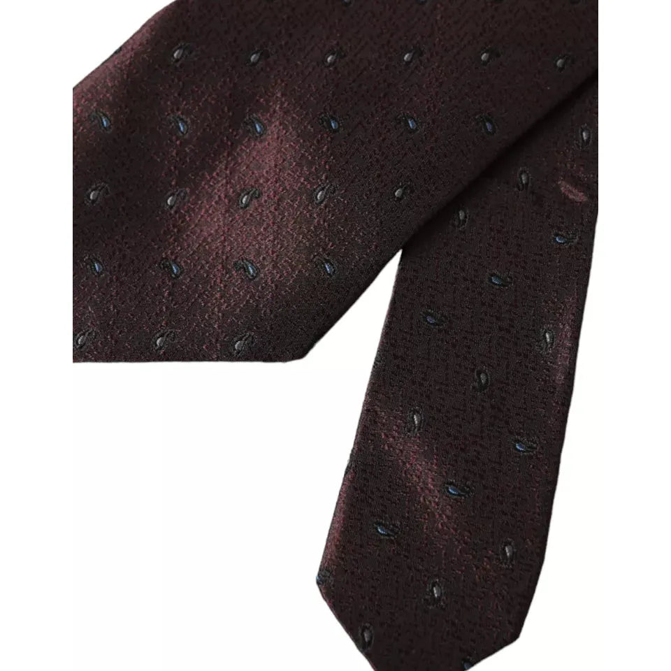 Dolce & Gabbana Bordeaux Fantasy 100% Silk Adjustable Men Tie Dolce & Gabbana Black