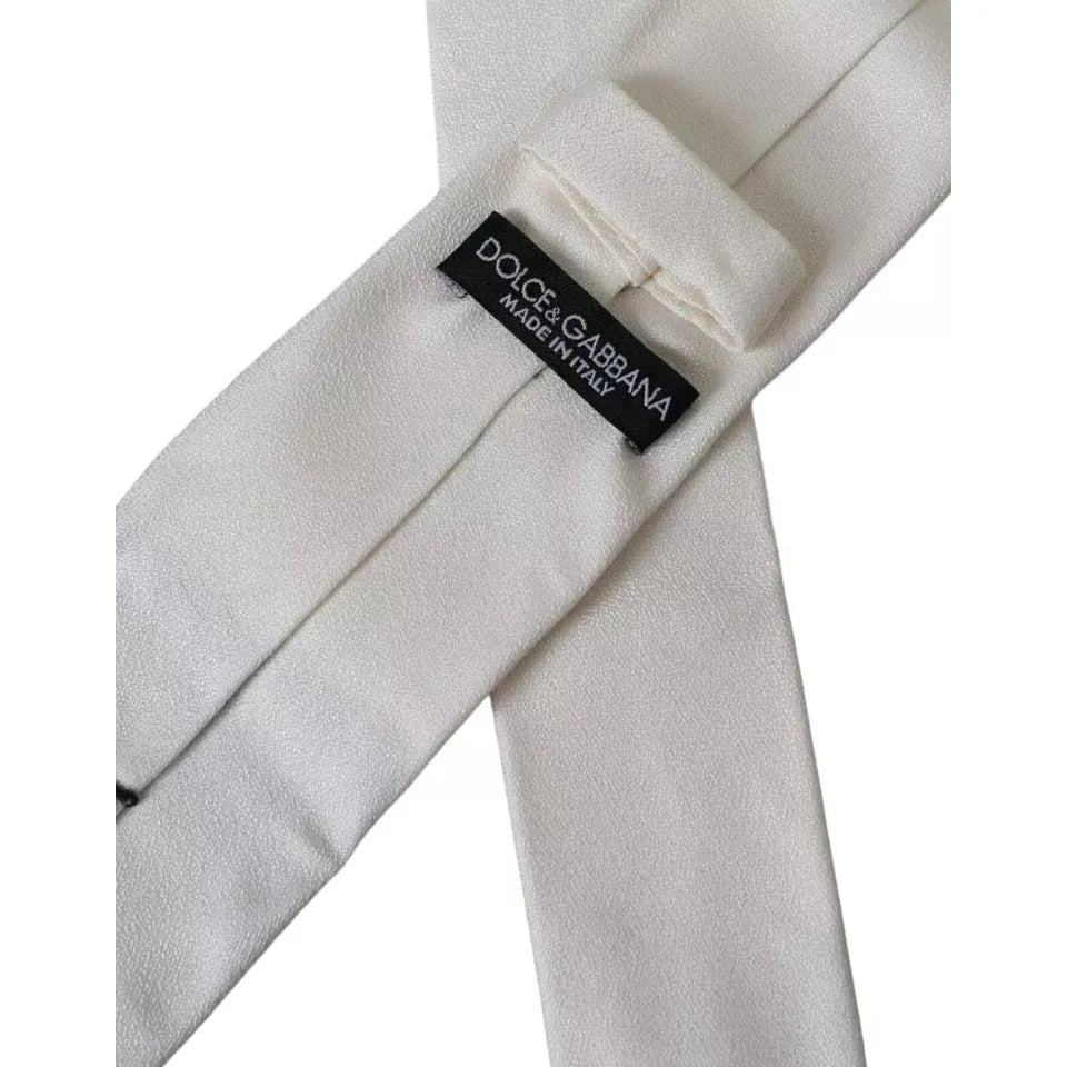 Dolce & Gabbana White Silk Classic Adjustable Men Tie Dolce & Gabbana Gray