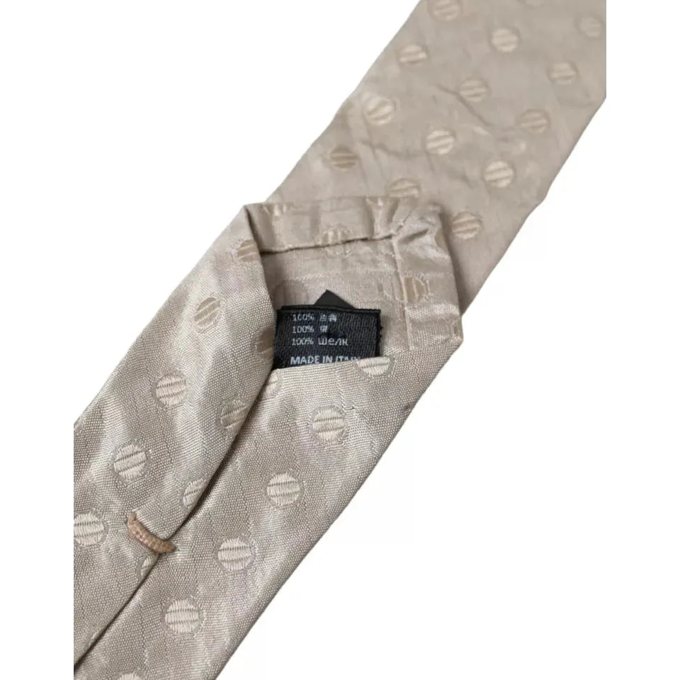 Dolce & Gabbana Beige Dotted Silk Classic Adjustable Men Tie Dolce & Gabbana Dark Gray