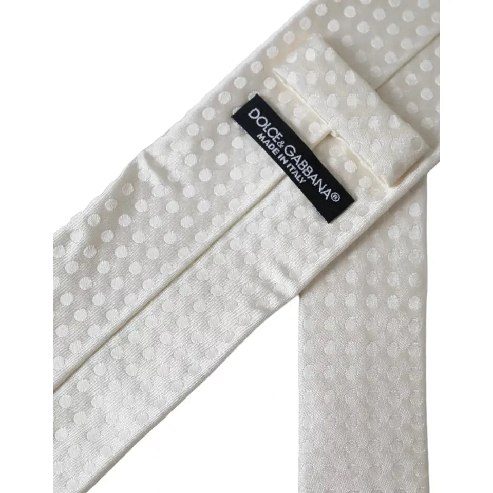 Dolce & Gabbana White Dotted Silk Classic Adjustable Men Tie Dolce & Gabbana Gray