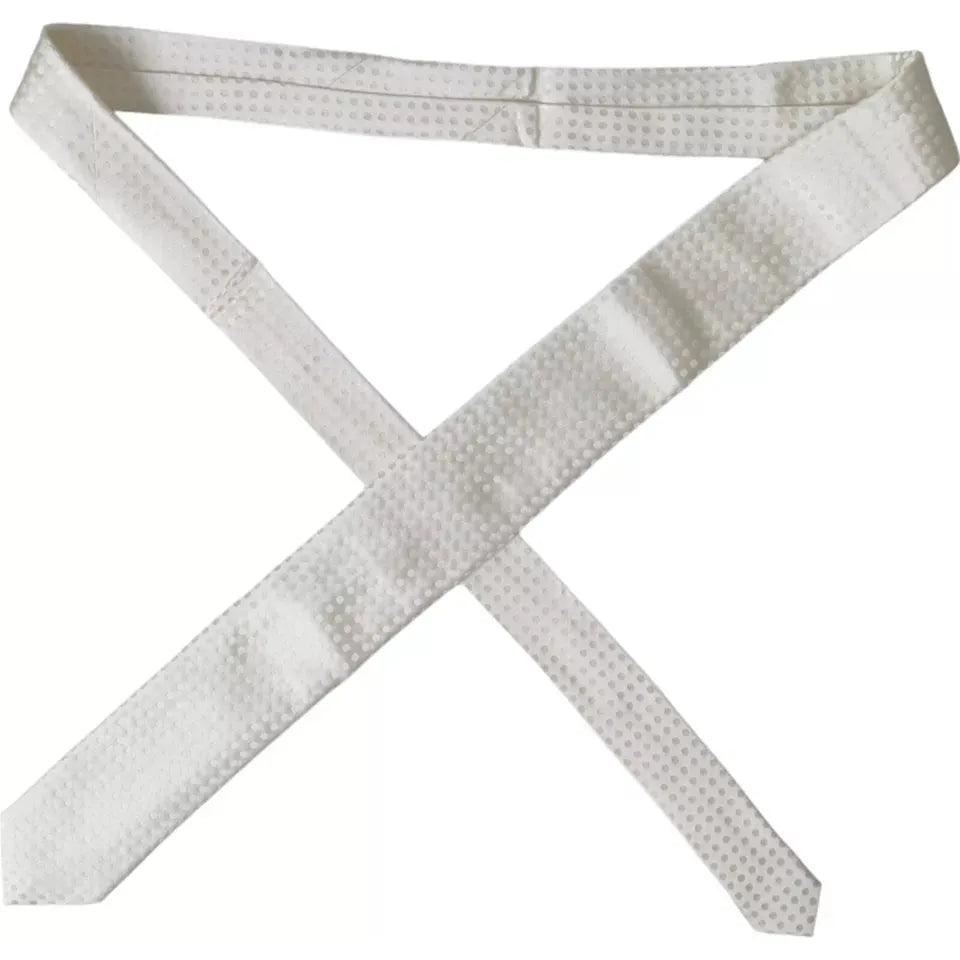 Dolce & Gabbana White Dotted Silk Classic Adjustable Men Tie Dolce & Gabbana Light Gray