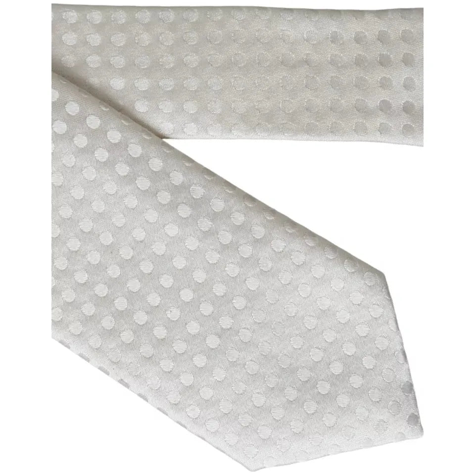 Dolce & Gabbana White Dotted Silk Classic Adjustable Men Tie Dolce & Gabbana Gray
