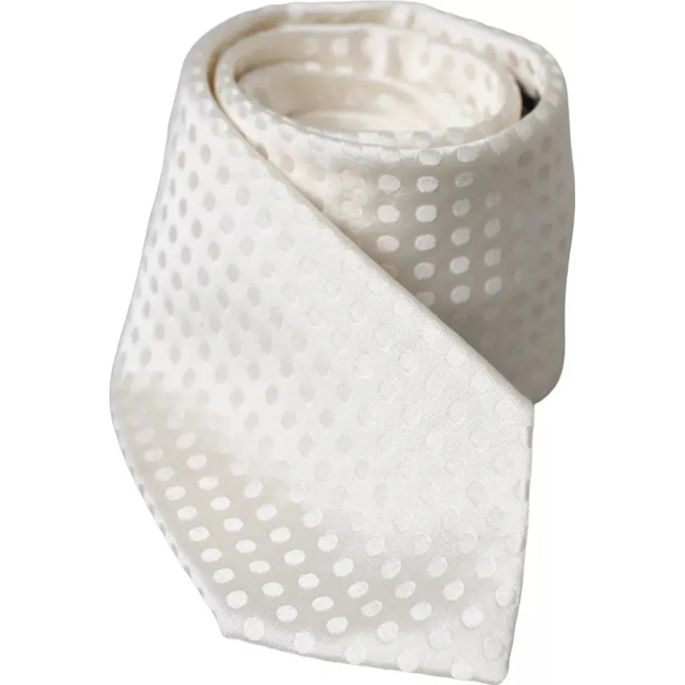 Dolce & Gabbana White Dotted Silk Classic Adjustable Men Tie Dolce & Gabbana Light Gray
