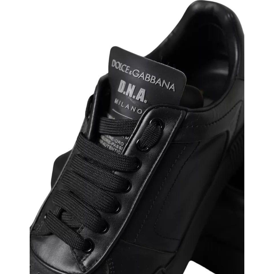 Dolce & Gabbana Black Leather Low Top Sneakers Men Shoes Dolce & Gabbana Black