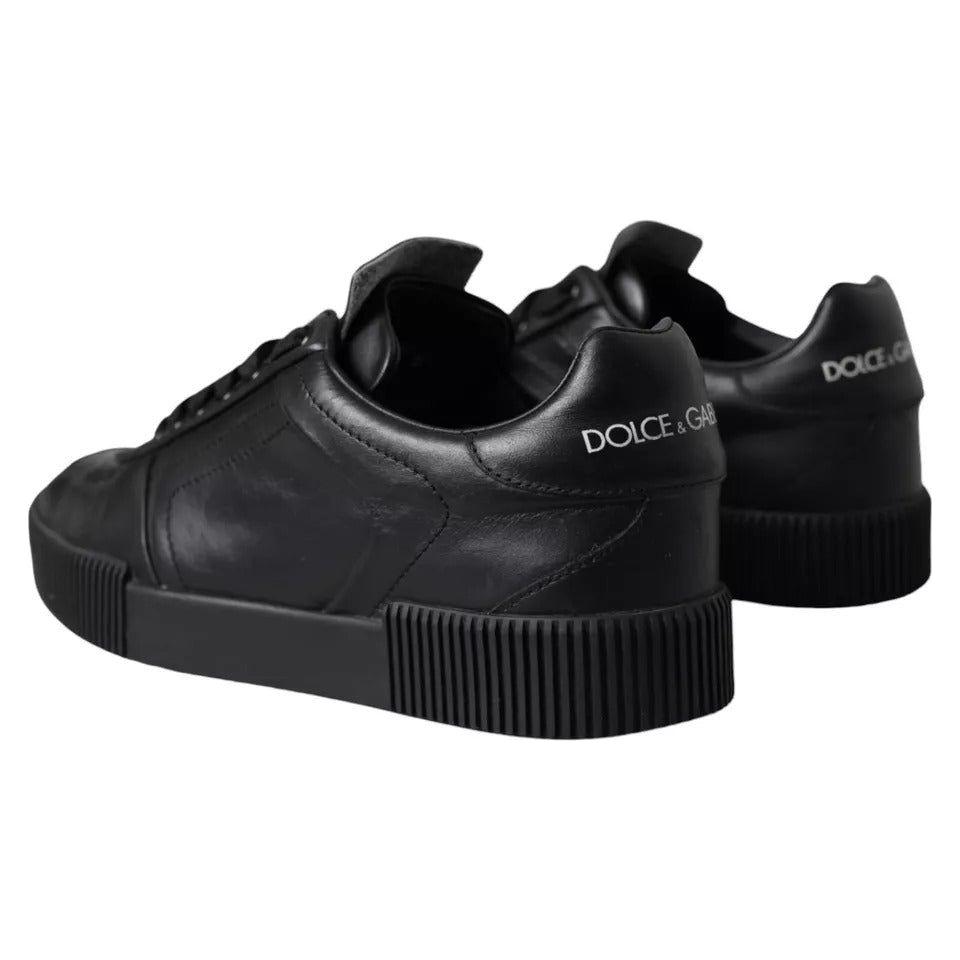 Dolce & Gabbana Black Leather Low Top Sneakers Men Shoes Dolce & Gabbana Black