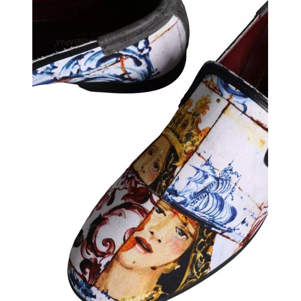 Dolce & Gabbana Multicolor Madonna Majolica Amalfi Men Loafers Shoes Dolce & Gabbana Light Gray