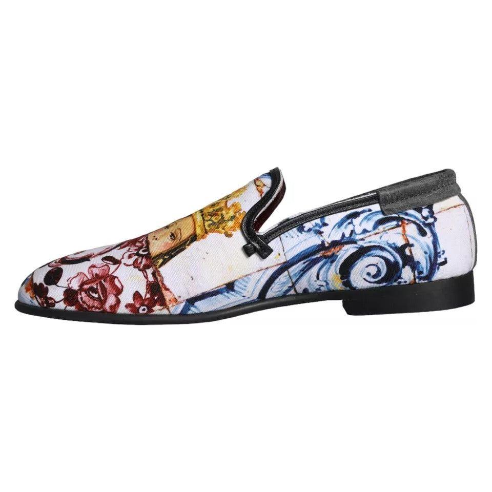 Dolce & Gabbana Multicolor Madonna Majolica Amalfi Men Loafers Shoes Dolce & Gabbana Light Gray
