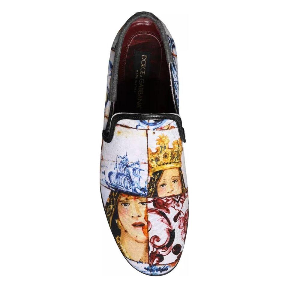 Dolce & Gabbana Multicolor Madonna Majolica Amalfi Men Loafers Shoes Dolce & Gabbana Light Gray
