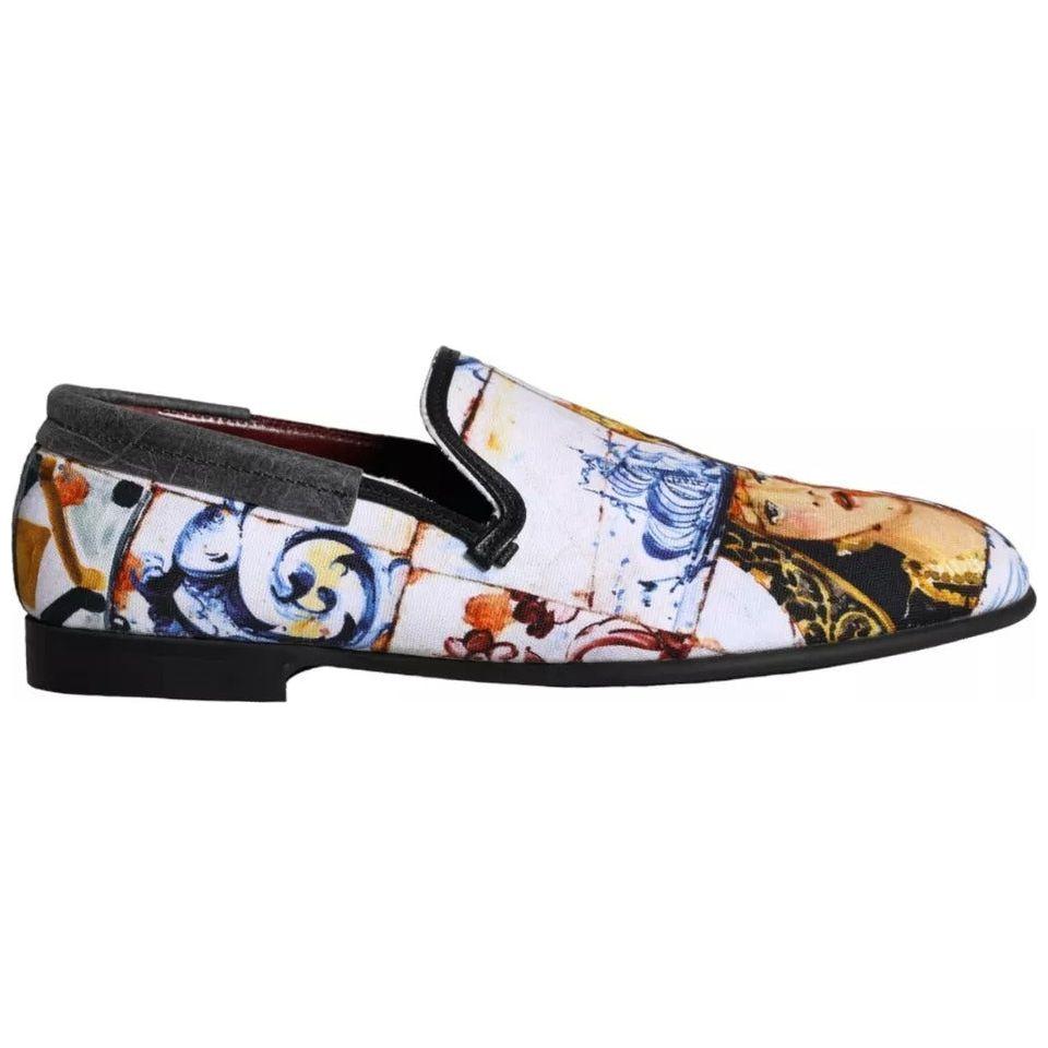 Dolce & Gabbana Multicolor Madonna Majolica Amalfi Men Loafers Shoes Dolce & Gabbana Black