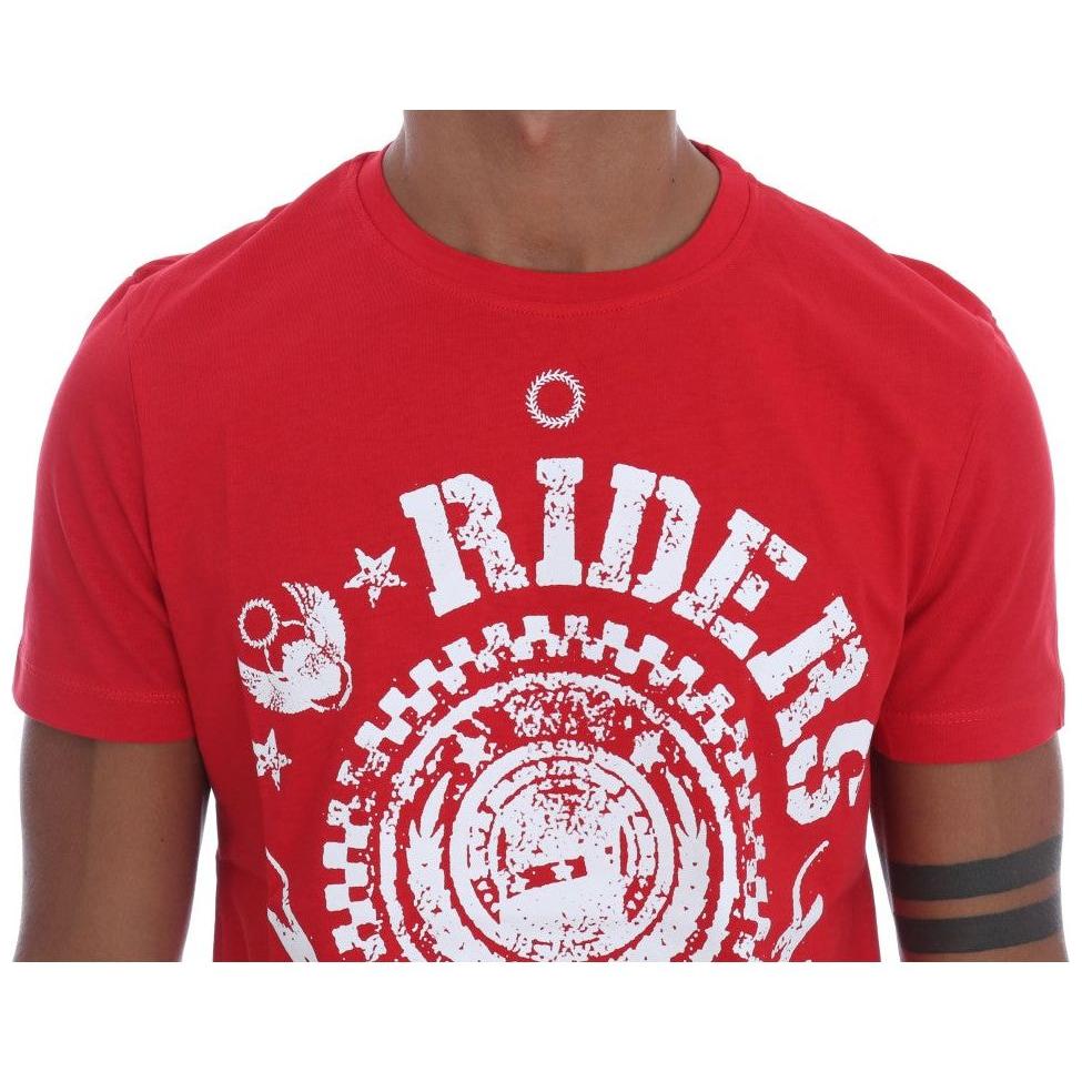 Frankie Morello Red Cotton RIDERS Crewneck T-Shirt TSH1263-4