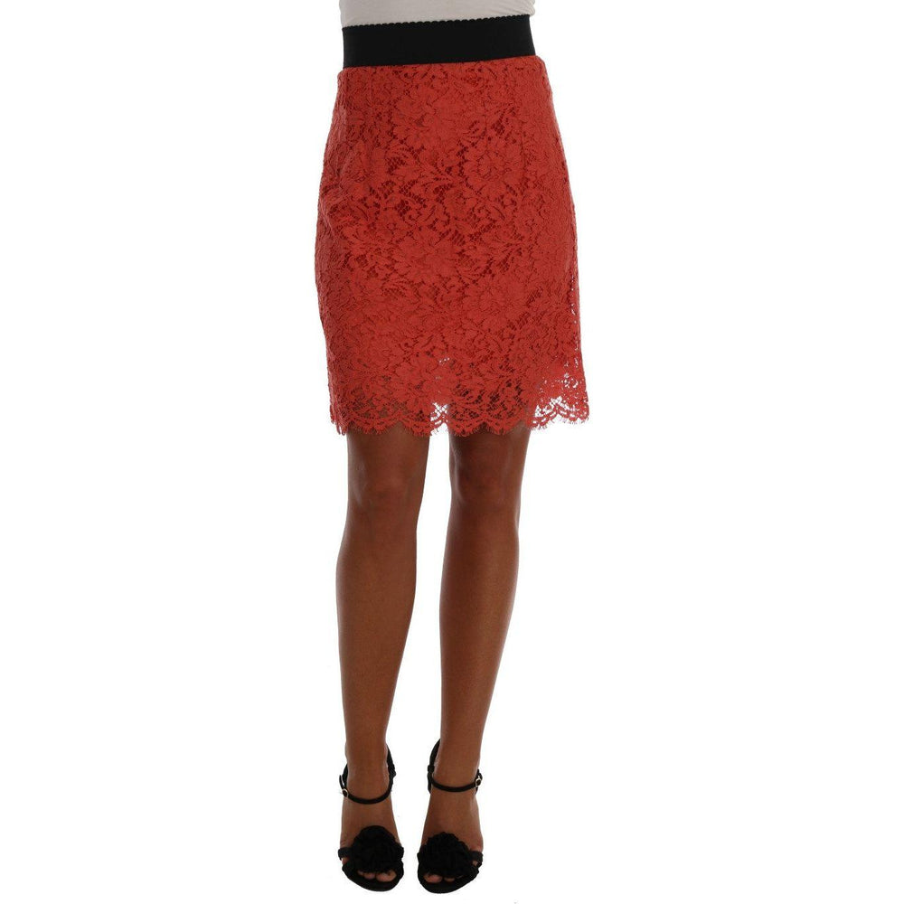 Dolce & Gabbana Orange Macramé Lace Pencil Skirt Dolce & Gabbana Saddle Brown
