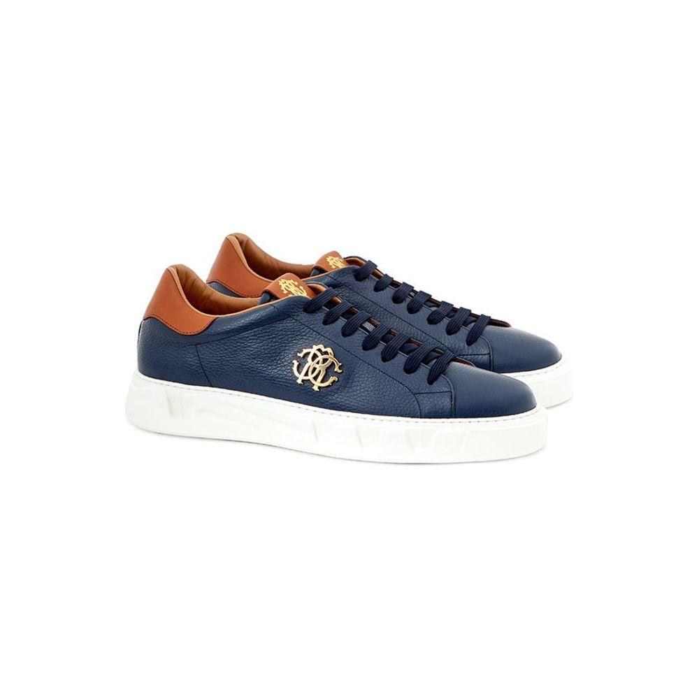 Roberto Cavalli Blue Leather Sneaker Roberto Cavalli Antique White