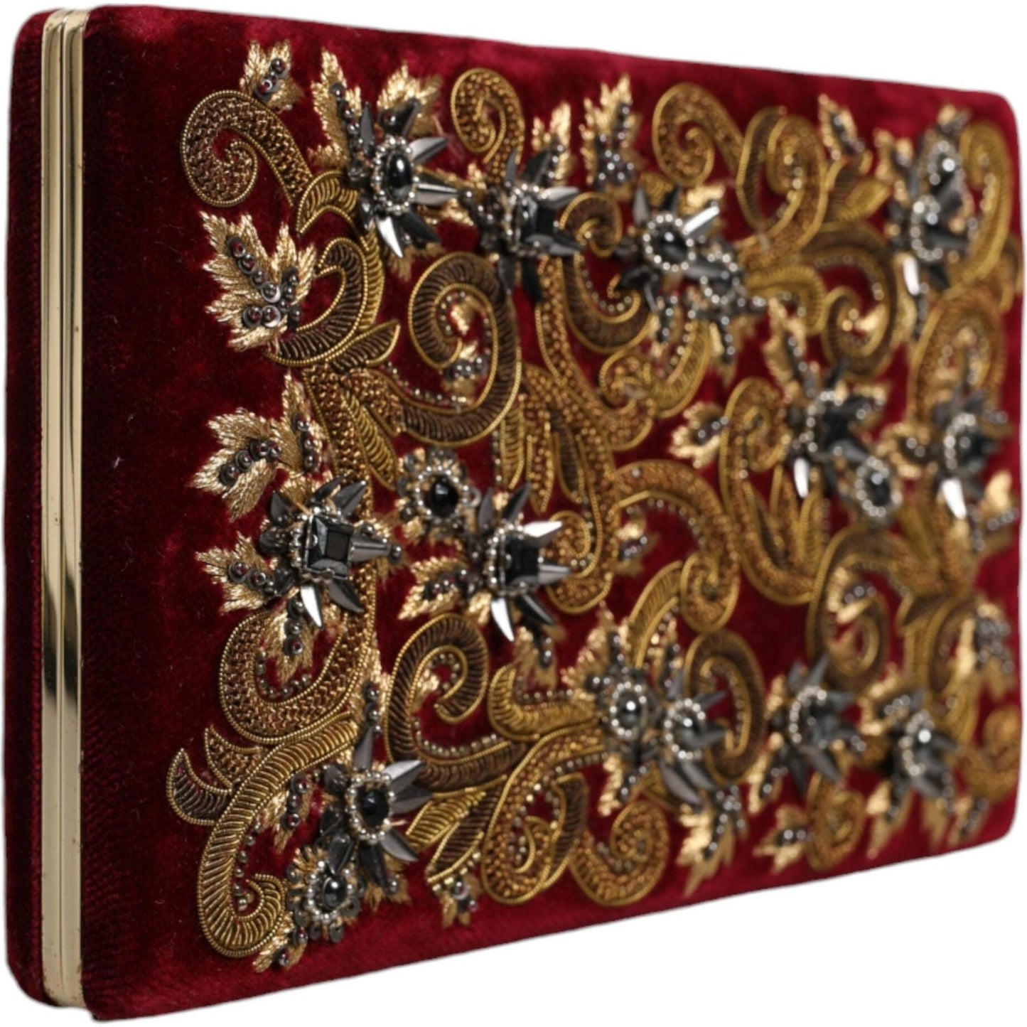 Dolce & Gabbana Red Velvet Gold Frame Clutch Evening Party Purse Bag Dolce & Gabbana Saddle Brown