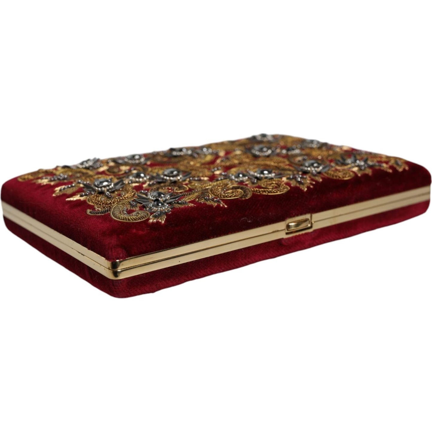 Dolce & Gabbana Red Velvet Gold Frame Clutch Evening Party Purse Bag Dolce & Gabbana Saddle Brown