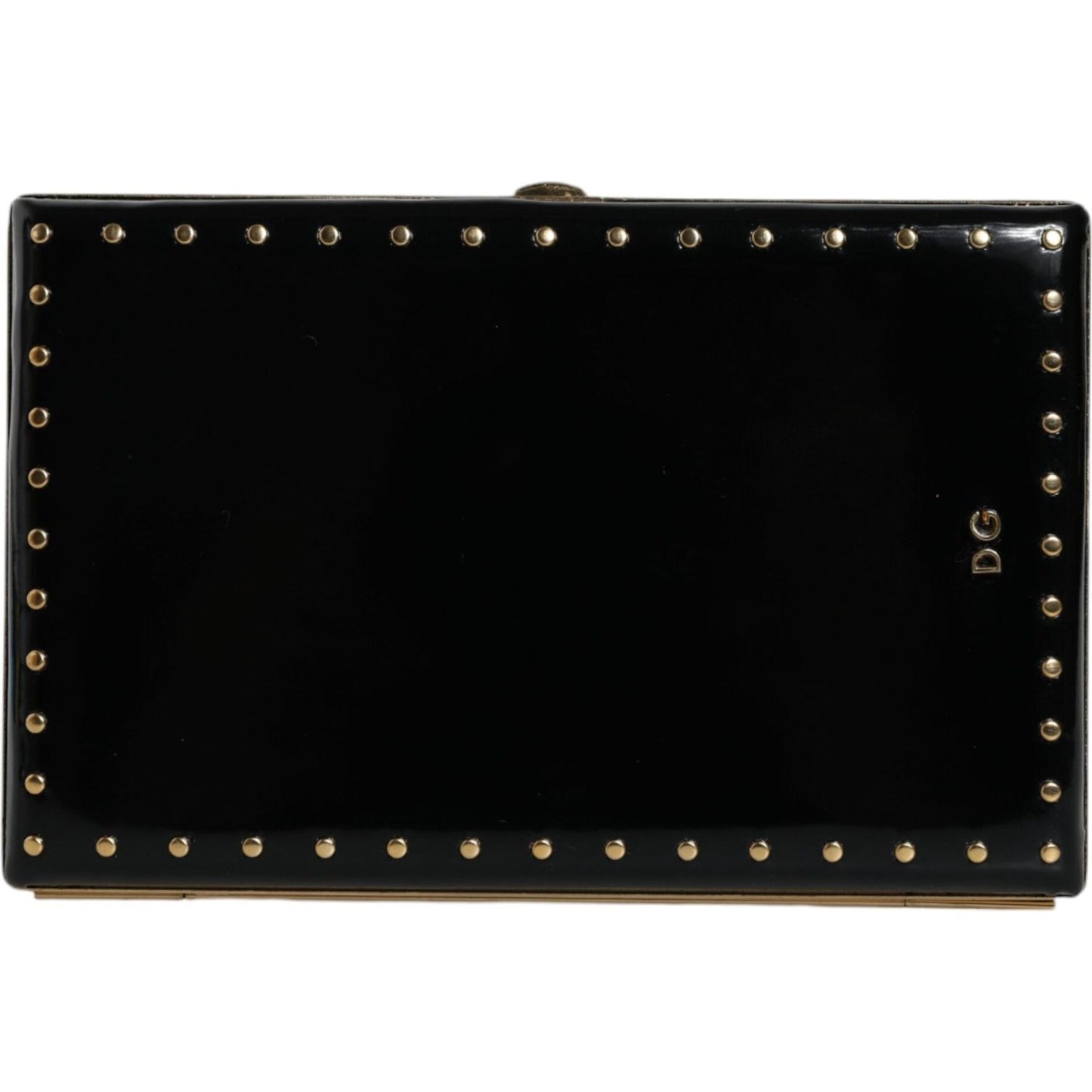 Dolce & Gabbana Black Leather Studs Gold Frame Clutch Evening Purse Bag Dolce & Gabbana Black