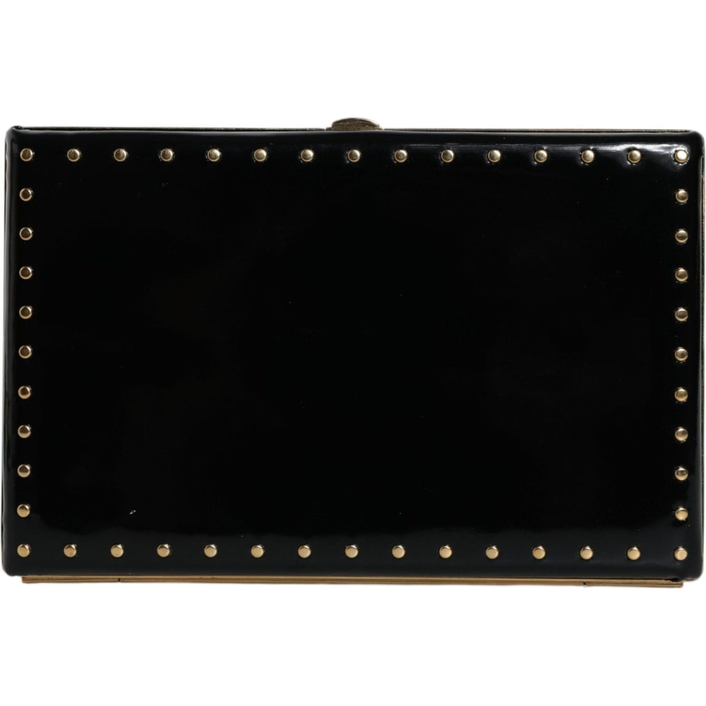 Dolce & Gabbana Black Leather Studs Gold Frame Clutch Evening Purse Bag Dolce & Gabbana Black