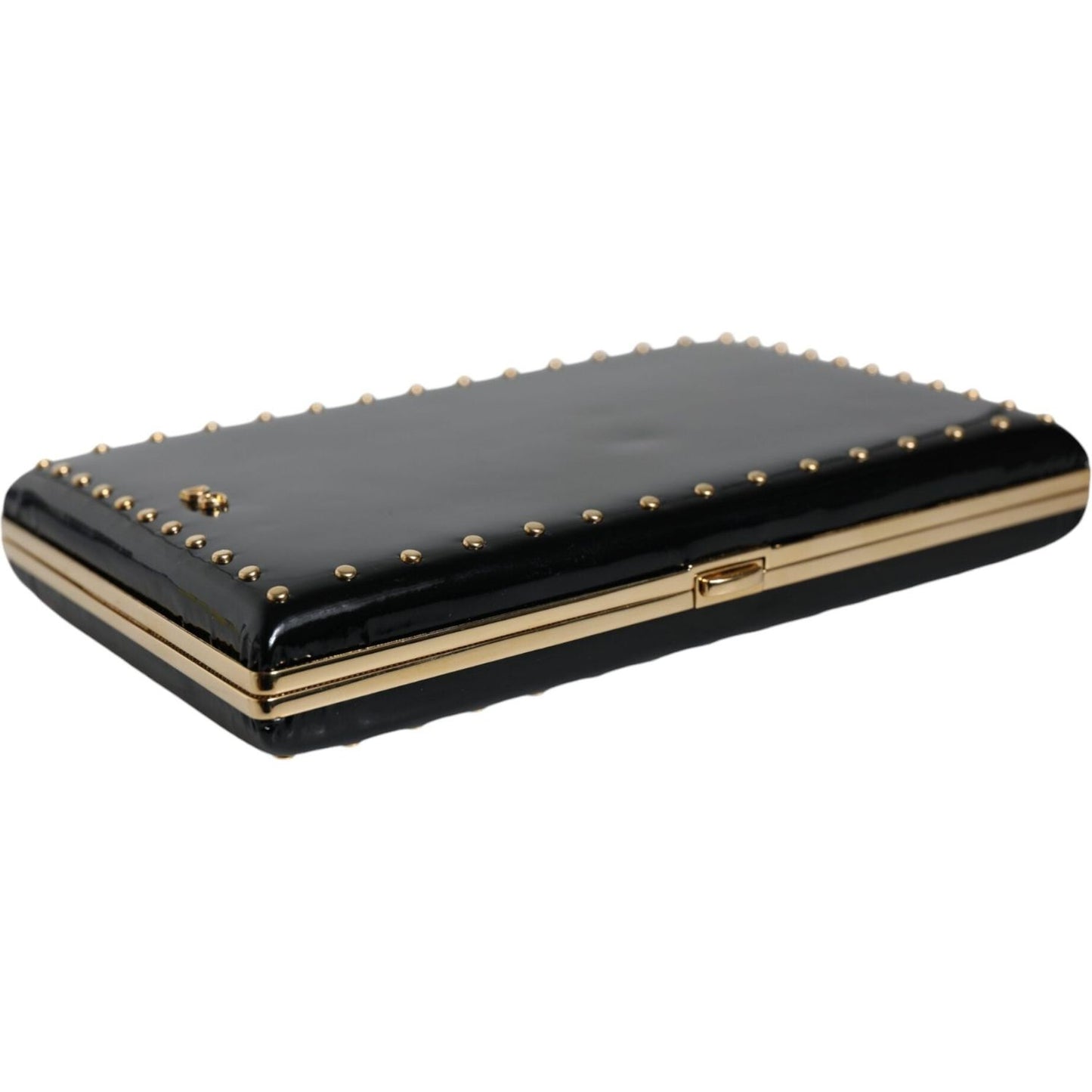 Dolce & Gabbana Black Leather Studs Gold Frame Clutch Evening Purse Bag Dolce & Gabbana Dark Slate Gray