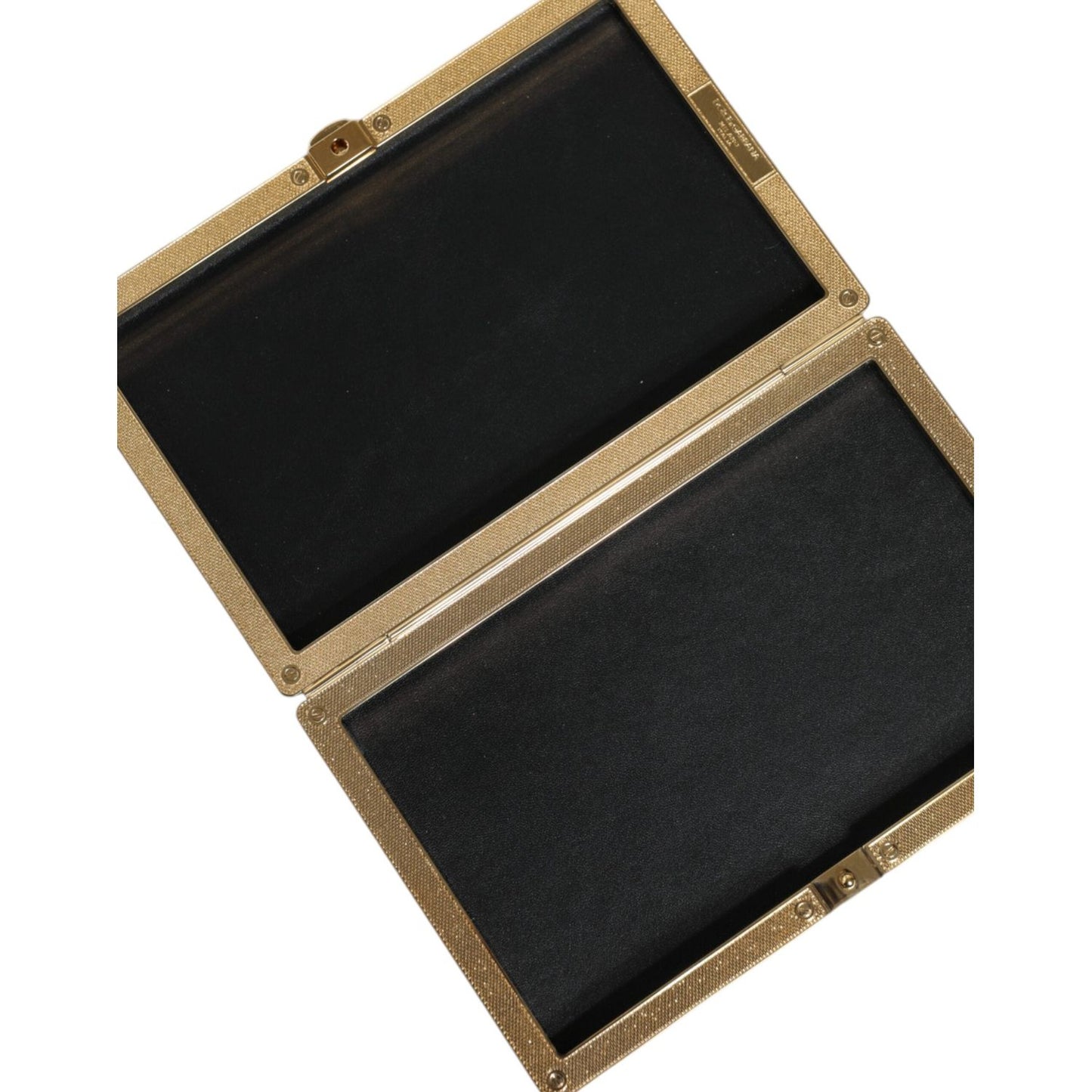 Dolce & Gabbana Black Leather Studs Gold Frame Clutch Evening Purse Bag Dolce & Gabbana Black