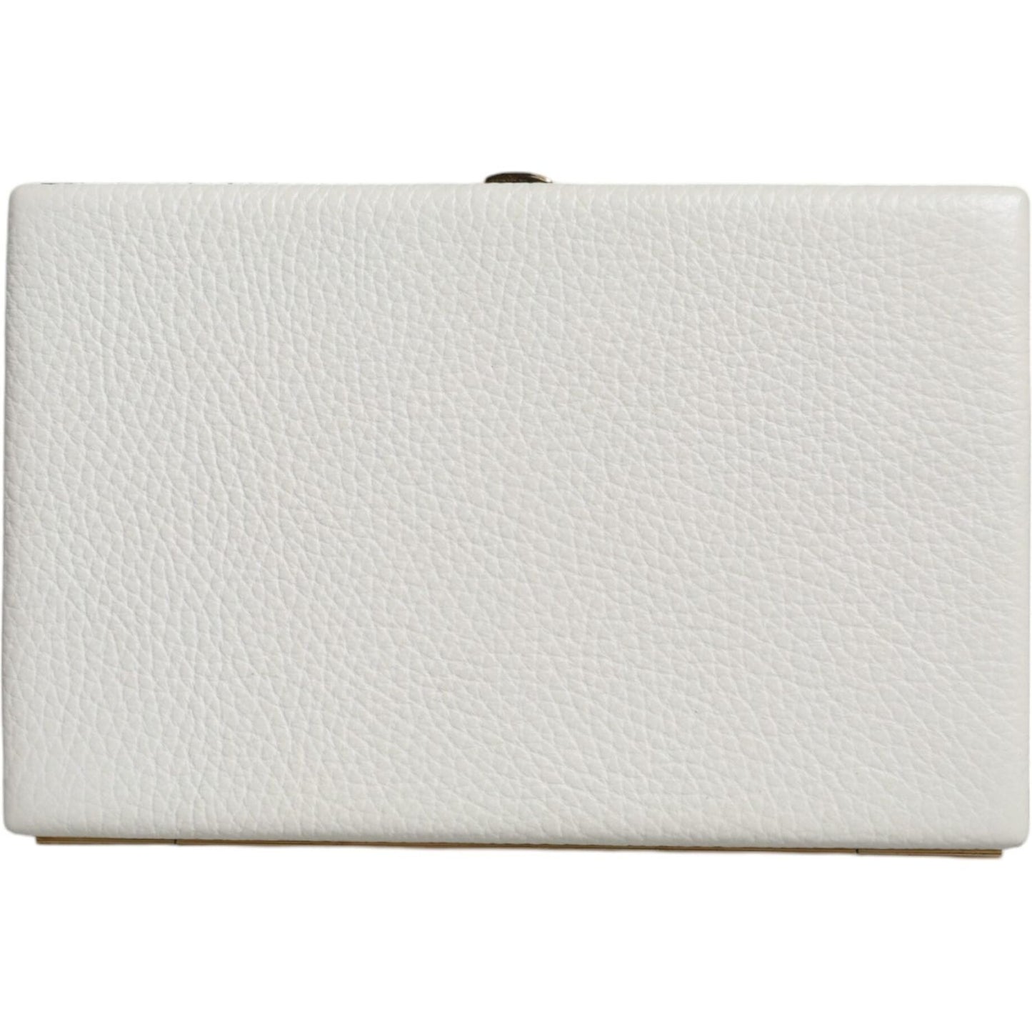 Dolce & Gabbana White Leather Gold Frame Clutch Evening Party Purse Bag Dolce & Gabbana Light Gray