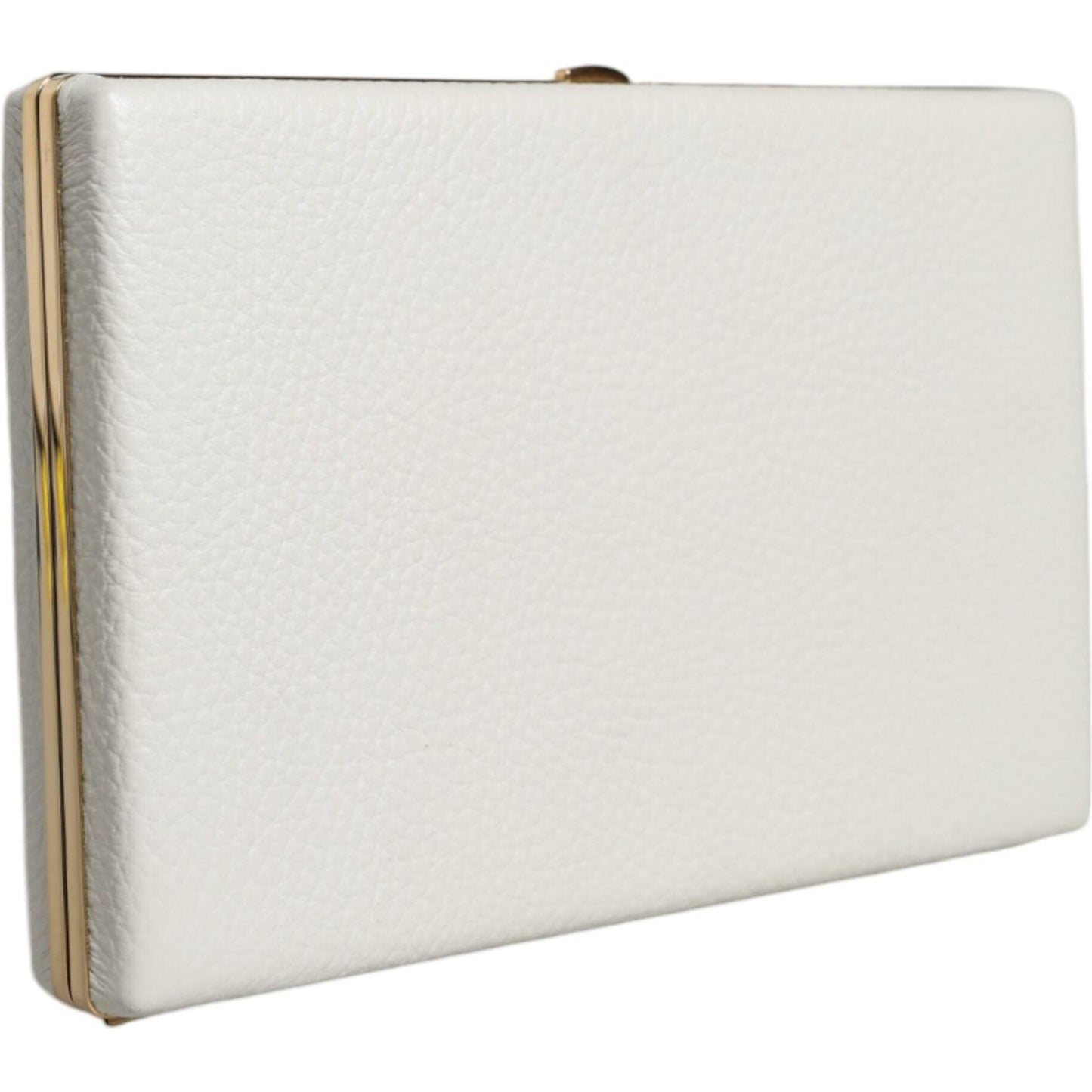 Dolce & Gabbana White Leather Gold Frame Clutch Evening Party Purse Bag Dolce & Gabbana Light Gray