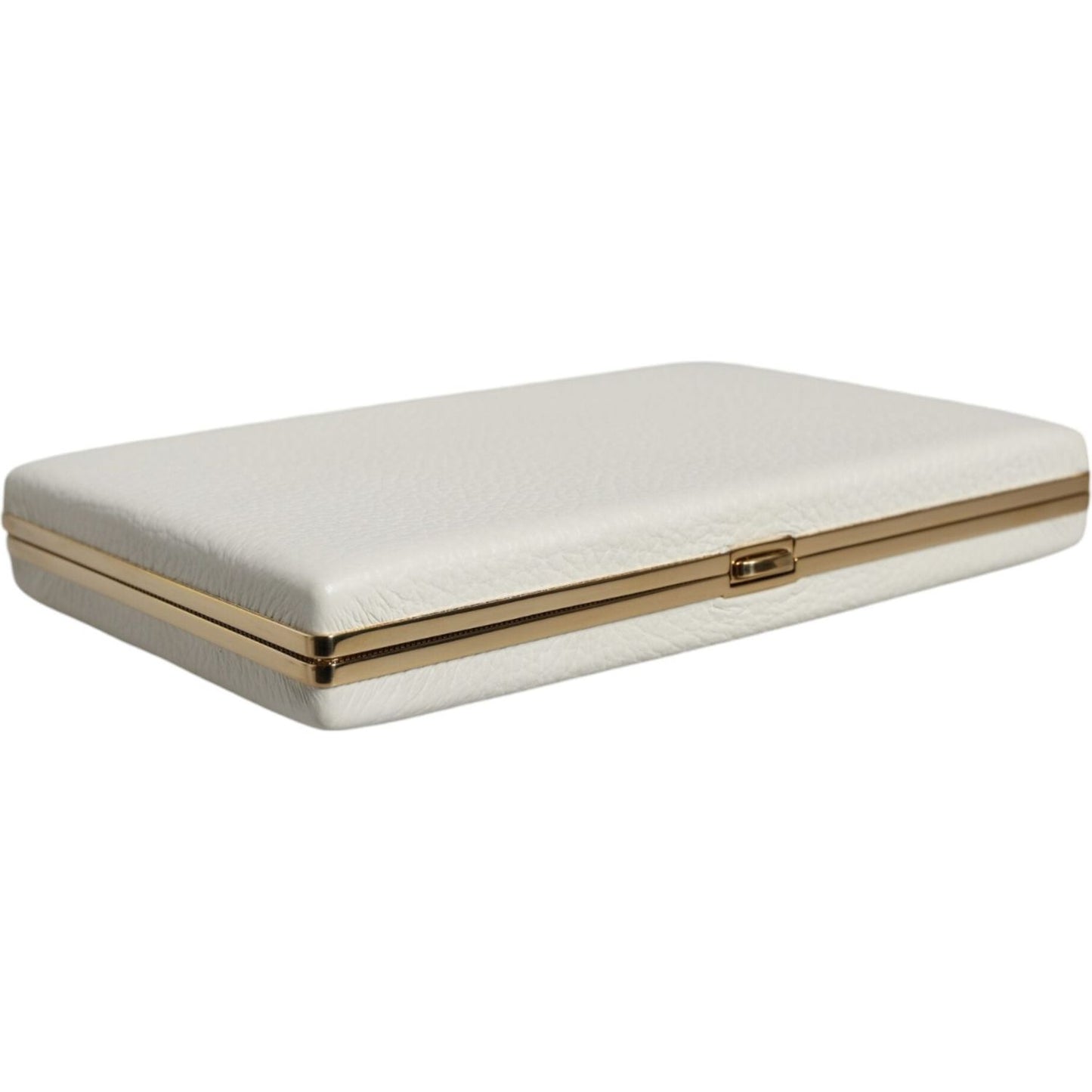 Dolce & Gabbana White Leather Gold Frame Clutch Evening Party Purse Bag Dolce & Gabbana Light Gray