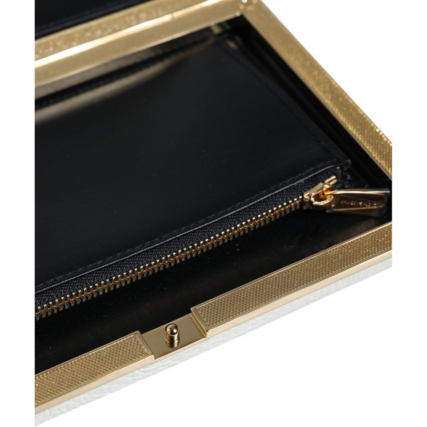 Dolce & Gabbana White Leather Gold Frame Clutch Evening Party Purse Bag Dolce & Gabbana Tan
