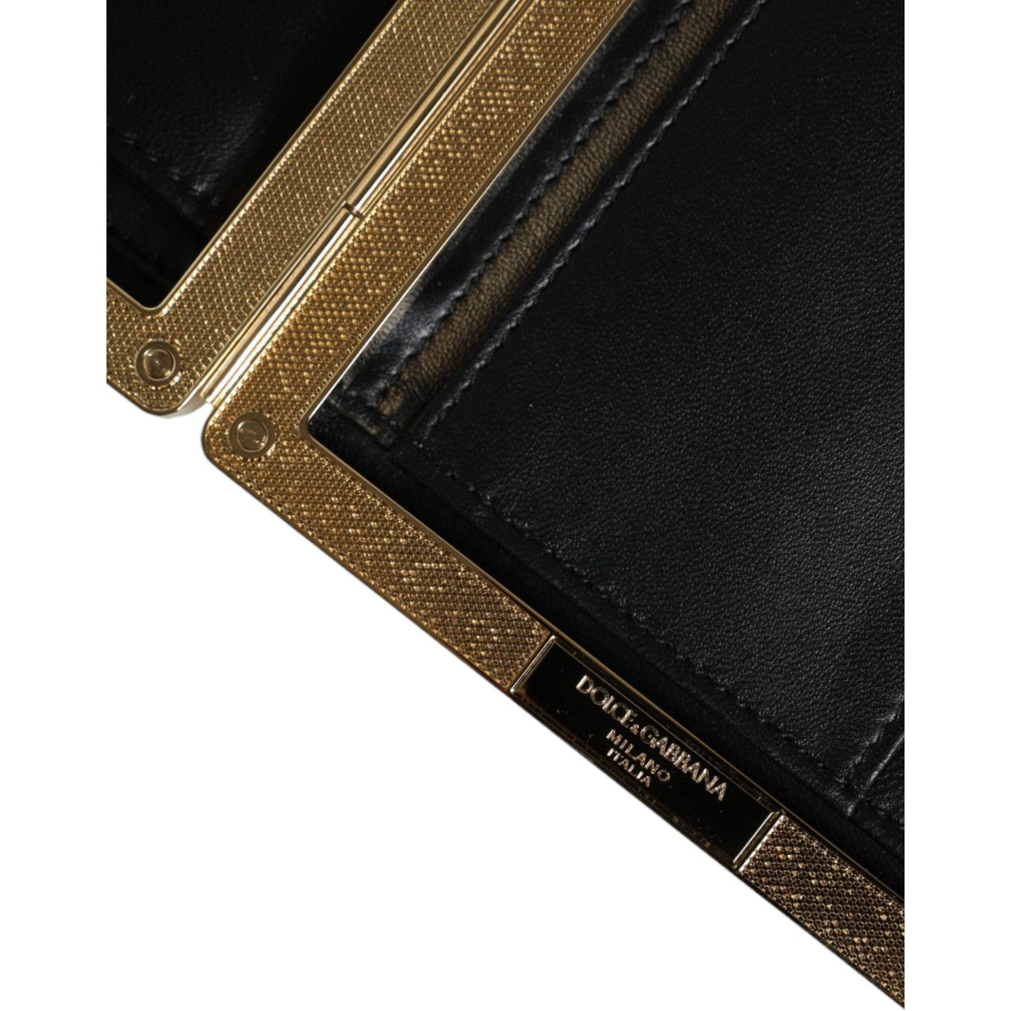 Dolce & Gabbana White Leather Gold Frame Clutch Evening Party Purse Bag Dolce & Gabbana Black