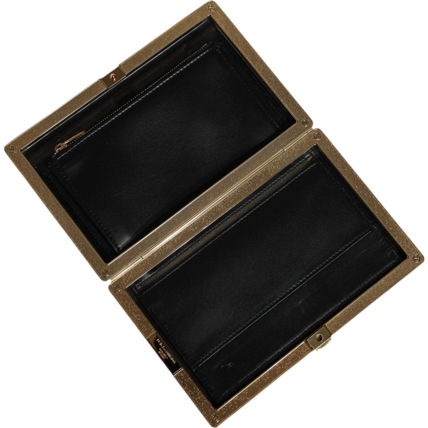 Dolce & Gabbana White Leather Gold Frame Clutch Evening Party Purse Bag Dolce & Gabbana Black