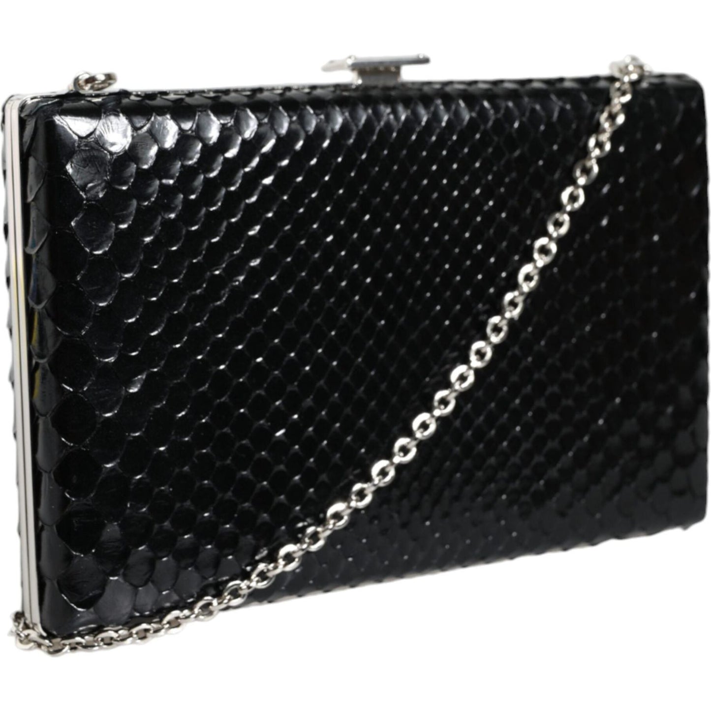 Dolce & Gabbana Black Leather Silver Frame Clutch Mini Crossbody Bag Dolce & Gabbana Black