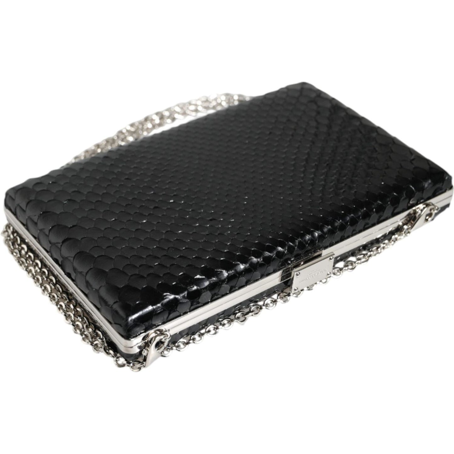 Dolce & Gabbana Black Leather Silver Frame Clutch Mini Crossbody Bag Dolce & Gabbana Dark Slate Gray