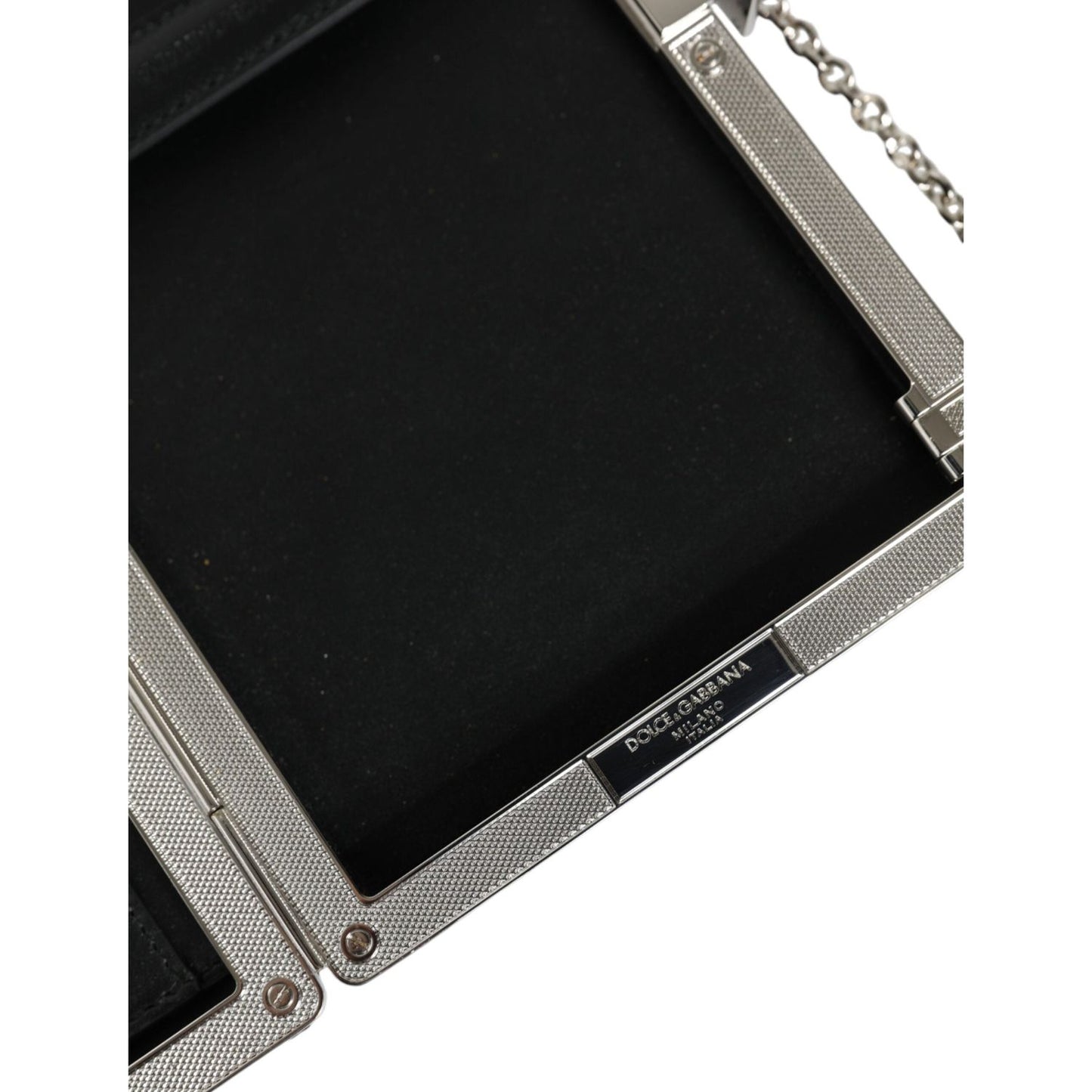Dolce & Gabbana Black Leather Silver Frame Clutch Mini Crossbody Bag Dolce & Gabbana Black