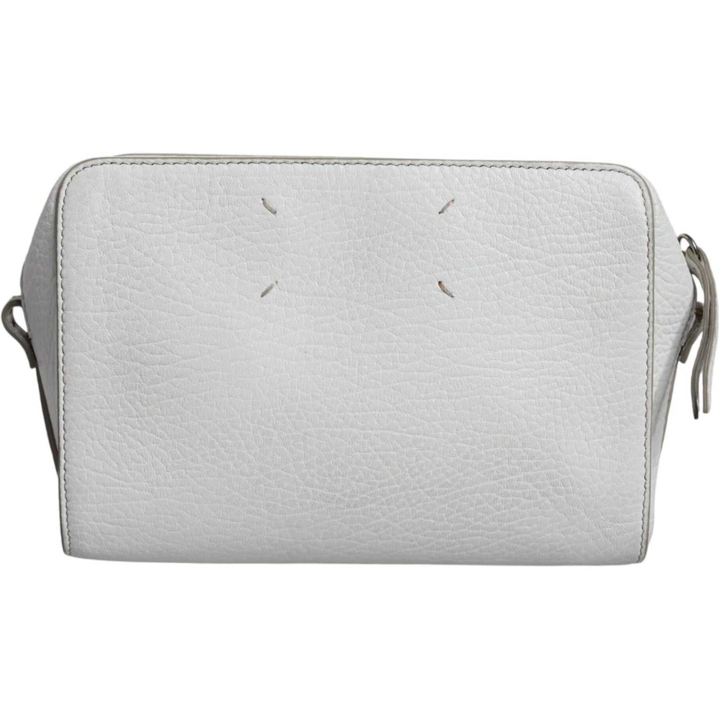 MM6 Maison Margiela White Leather Large Pouch Zip Handbag Women Bag MM6 Maison Margiela Light Gray