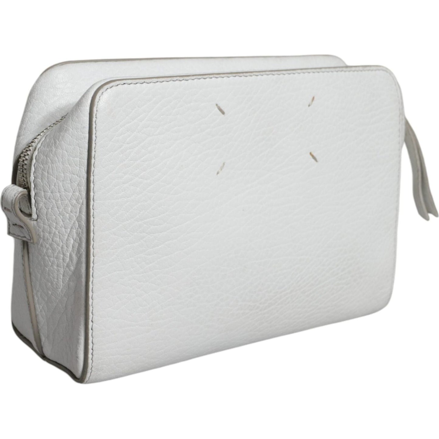 MM6 Maison Margiela White Leather Large Pouch Zip Handbag Women Bag MM6 Maison Margiela Light Gray