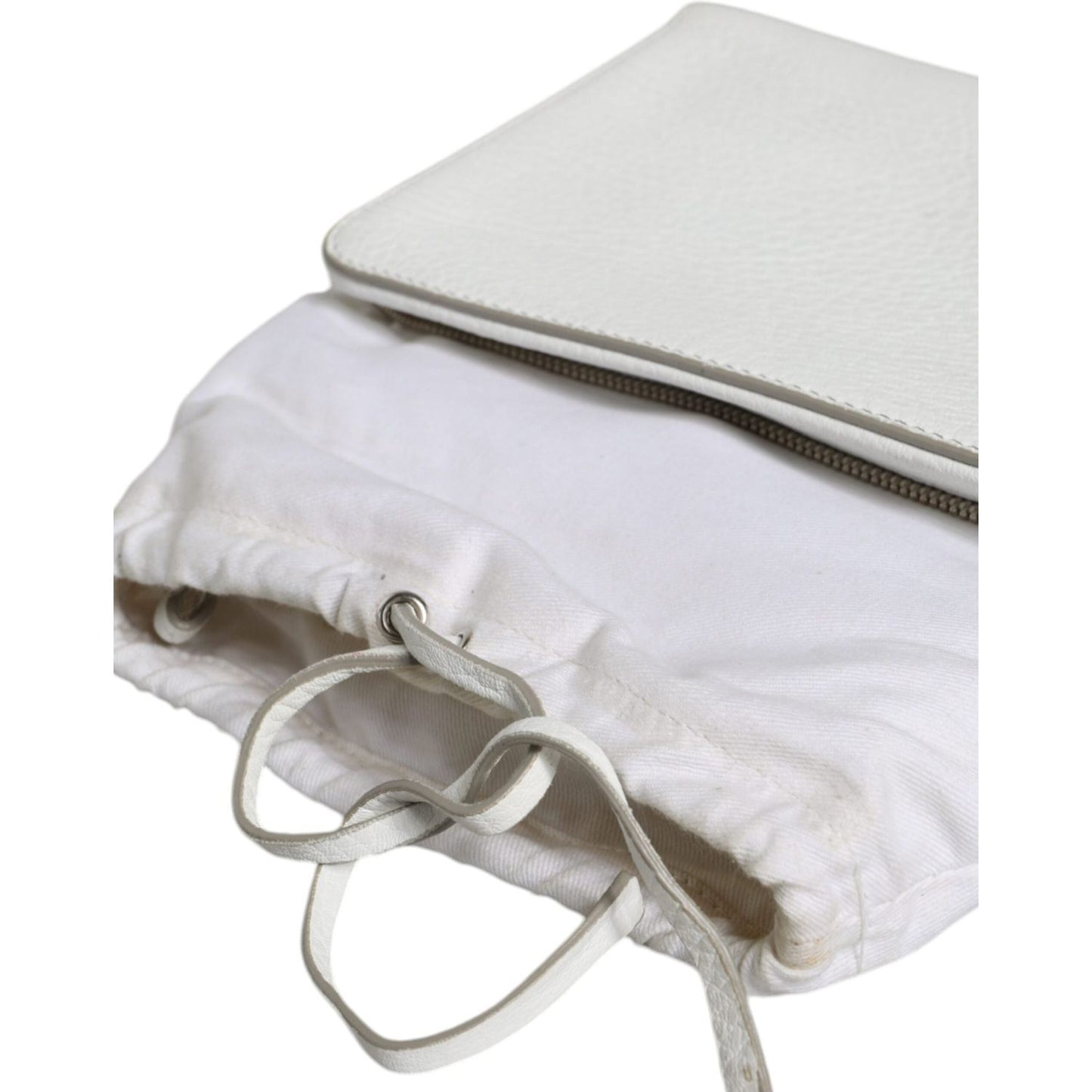 MM6 Maison Margiela White Leather Large Pouch Zip Handbag Women Bag MM6 Maison Margiela Light Gray