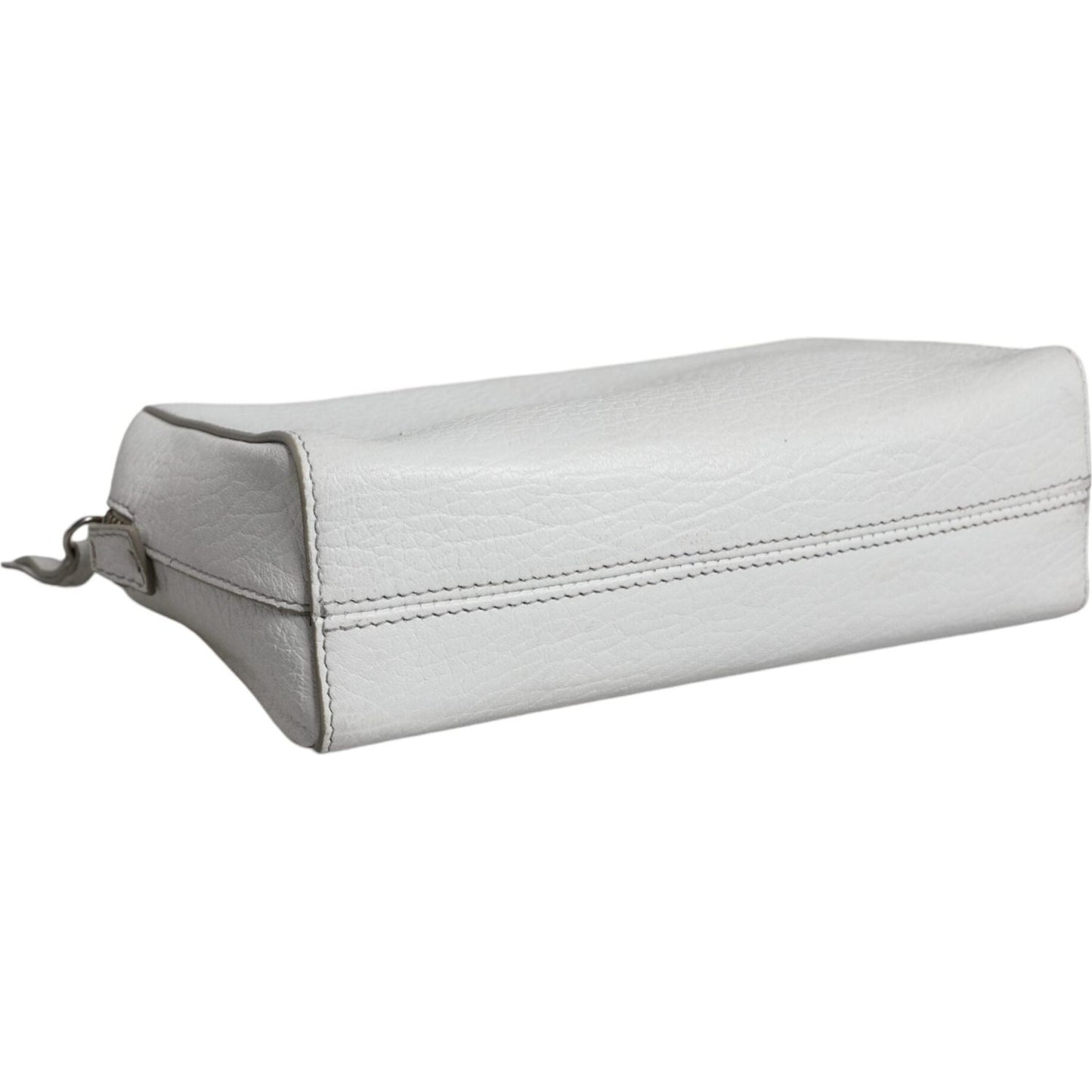 MM6 Maison Margiela White Leather Large Pouch Zip Handbag Women Bag MM6 Maison Margiela Light Gray