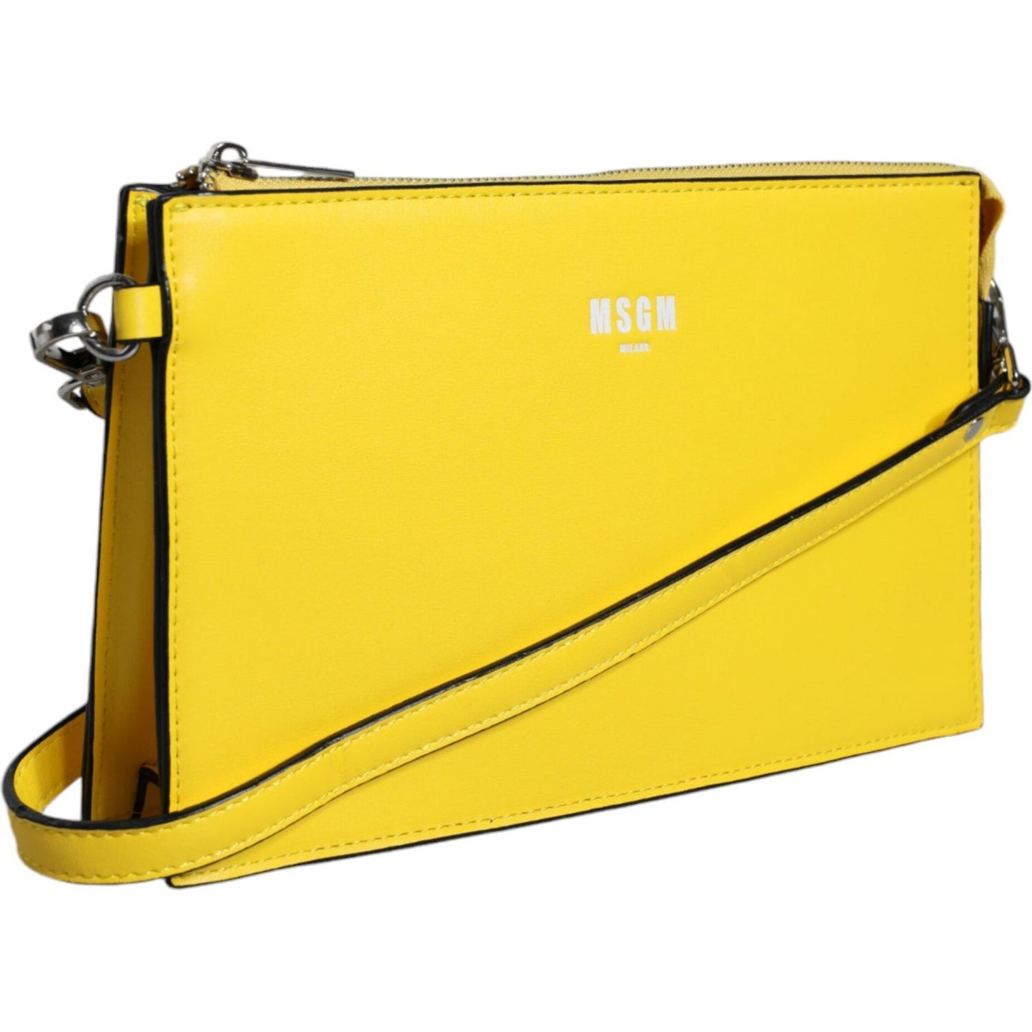 MSGM Yellow Leather Logo Crossbody Sling Shoulder Bag MSGM Gold